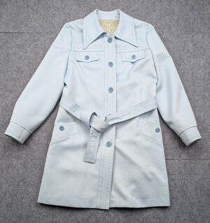 Vintage Coat Womens 10 All Weather Blue 70s Outdoor Layer Retro Trench Belted